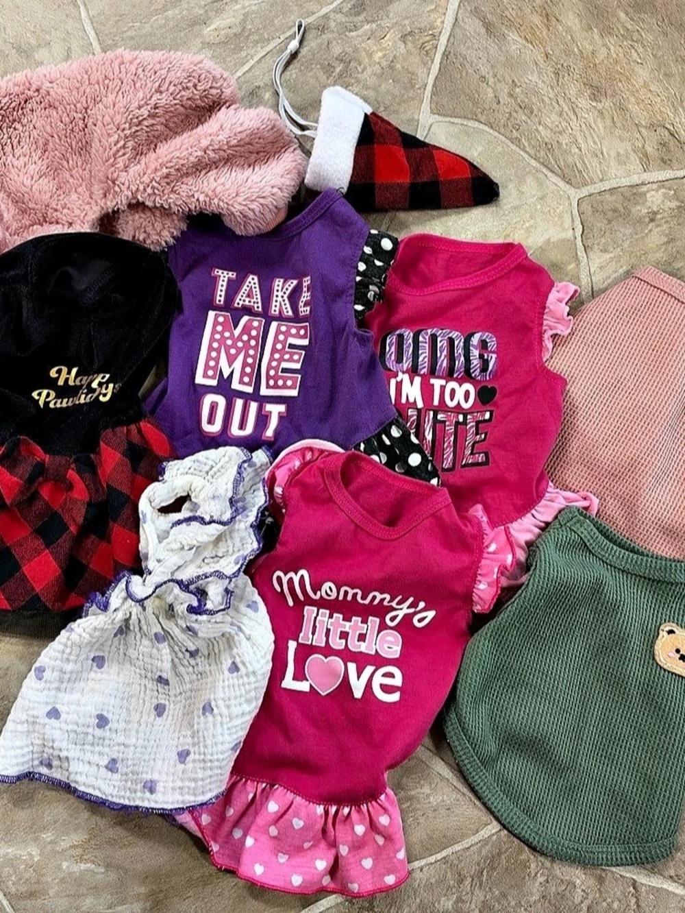 9-pc Dog Clothing Bundle Pink Purple Plaid